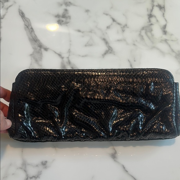 Lauren Merkin Black Snakeskin Clutch with Glossy Finish (153)
